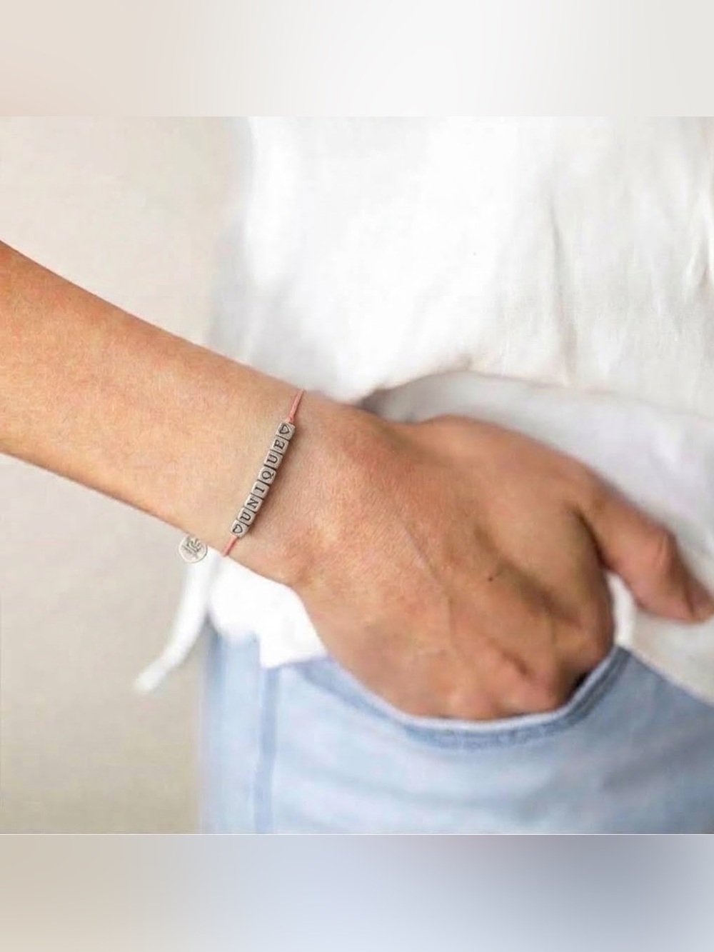 GAS BIJOUX $86 • Unique peach silver • Evergreen slide knot cord line bracelet
